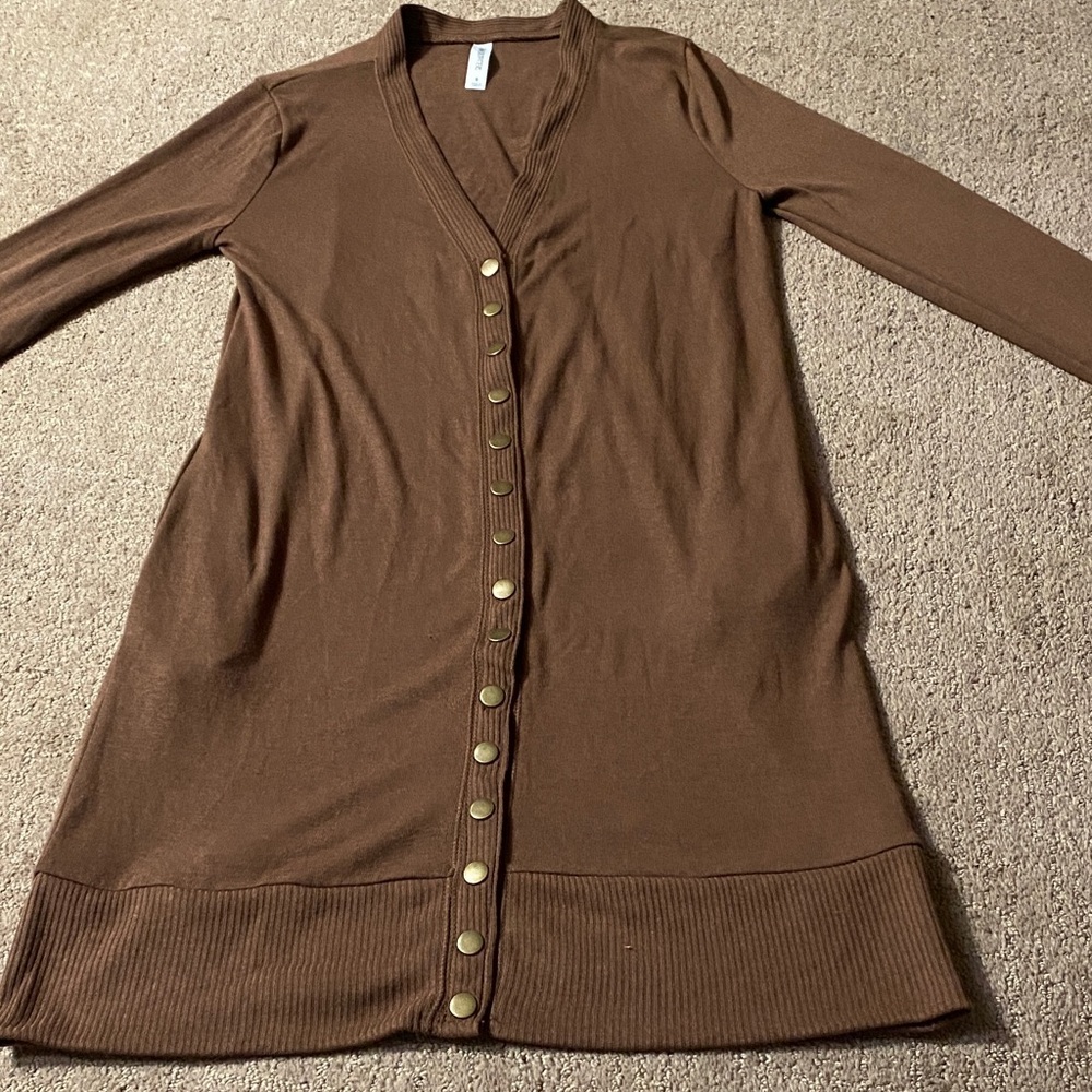Zenana Outfitters Brown Knit SmallSnap-Front Long Length Cardigan Lagenlook Fall
